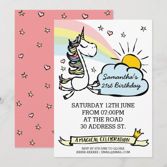 Birthday Party Unicorn Invitation (Front/Back)