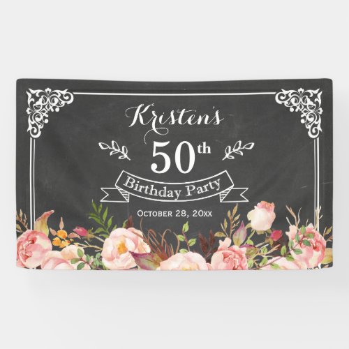Birthday Party _ Vintage Chalkboard Rustic Floral Banner