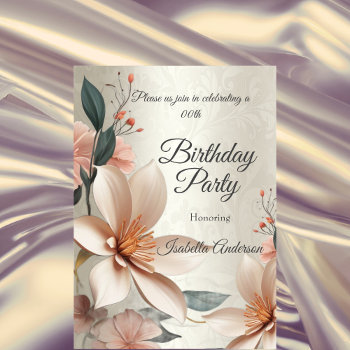 Birthday Party Vintage Floral Peach Flowers Beige Invitation by Zizzago at Zazzle