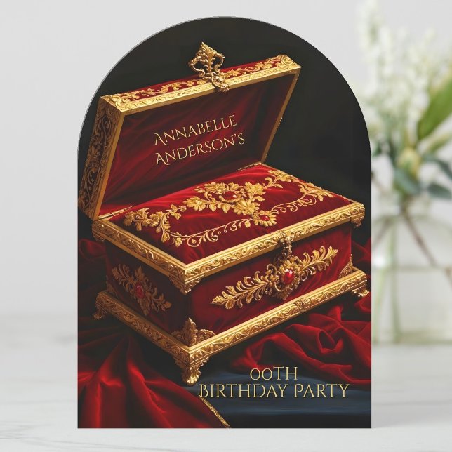 Birthday Party Vintage Gold Red Jewel Box Invitation (Creator Uploaded)