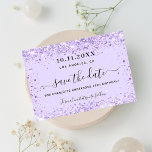 Birthday party violet glitter save the date<br><div class="desc">A girly and trendy Save the Date card for a 40th (or any age) birthday party. A violet, lavender colored background decorated with faux glitter, sparkles. Personalize and add a date and name/age 40. Black colored letters. The text: Save the Date is written with a large trendy hand lettered style...</div>