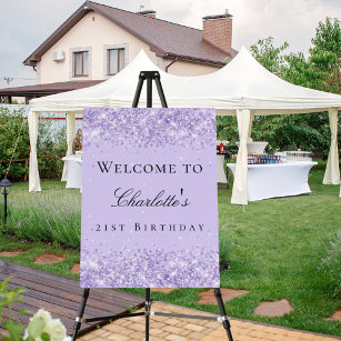 Birthday party violet lavender glitter name foam board