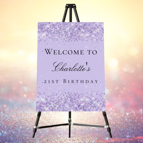 Birthday party violet lavender glitter name