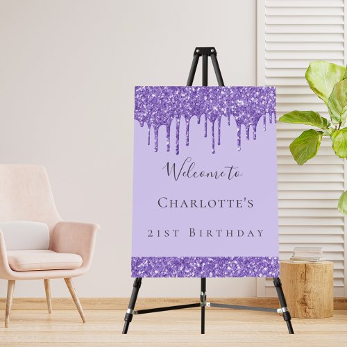 Birthday party violet lavender glitter name foam board