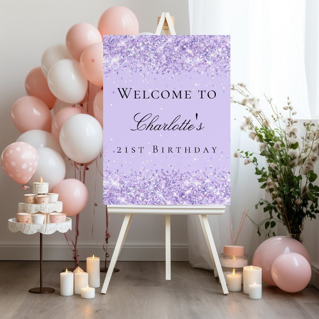 Birthday party violet lavender glitter name foam board (Creator Uploaded)