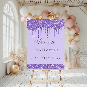 Birthday party violet lavender glitter name foam board