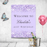 Birthday party violet lavender glitter name poster<br><div class="desc">A poster for a girly and glamorous 21st (or any age) birthday party.  Violet,  lavender colored background,  decorated with faux glitter,  sparkles. Personalize and add a date,  name and age 21.</div>