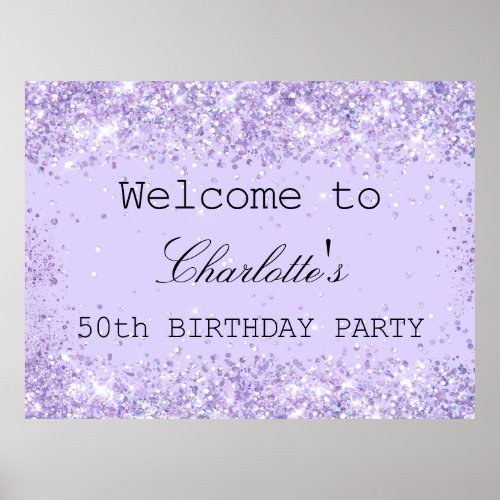 Birthday party violet lavender glitter name  poster