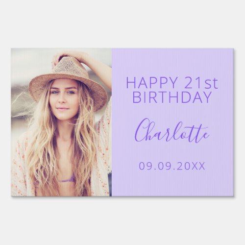 Birthday party violet lavender photo sign
