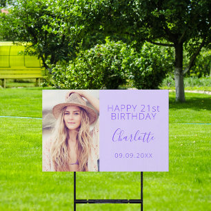 Birthday party violet lavender photo sign