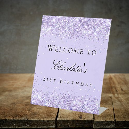 Birthday party violet lavender welcome pedestal sign