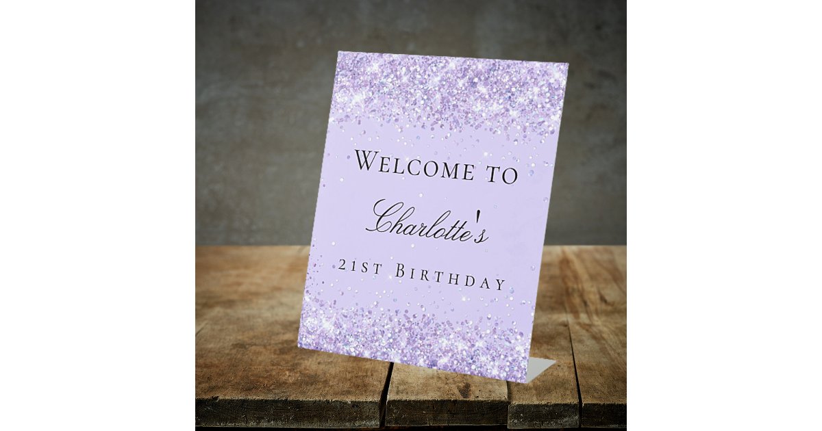 Welcome Violet Birthday party violet lavender welcome pedestal sign | Zazzle
