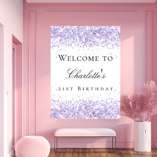 Birthday party violet lavender white name poster