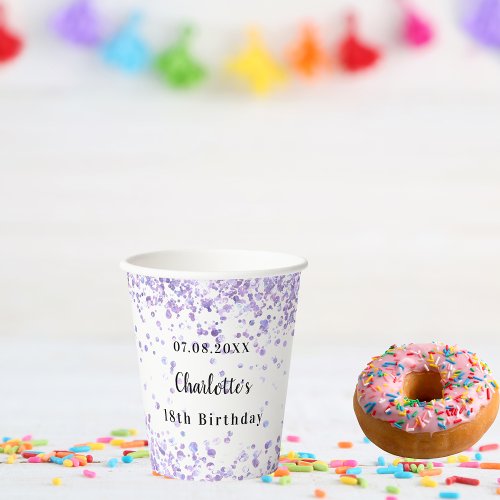 Birthday party violet white sparkles paper cups