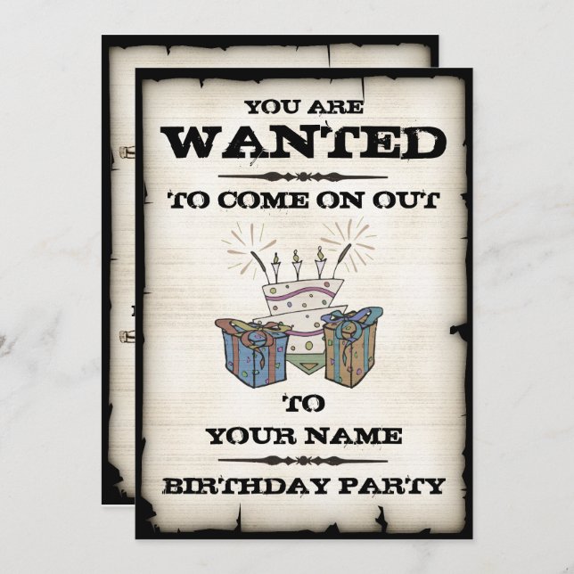 Birthday Party Wanted Invitations (Front/Back)