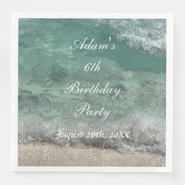 Birthday Party Water Abstract Art Custom Name Age Paper Dinner Napkins (Front)