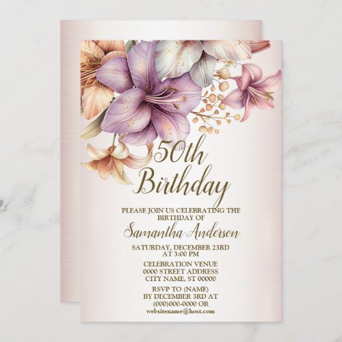 Birthday Party Watercolor Boho Pink Flower Elegant Invitation