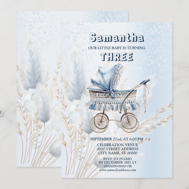 Birthday Party Watercolor Classic Baby Stroller Invitation (Front/Back)