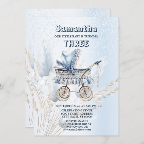 Birthday Party Watercolor Classic Baby Stroller Invitation