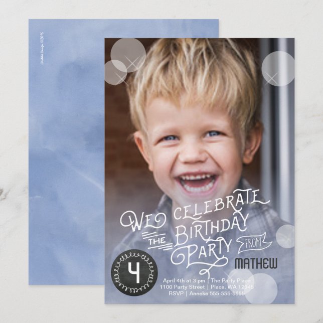 Birthday Party Watercolor | Invitations Boy (Front/Back)