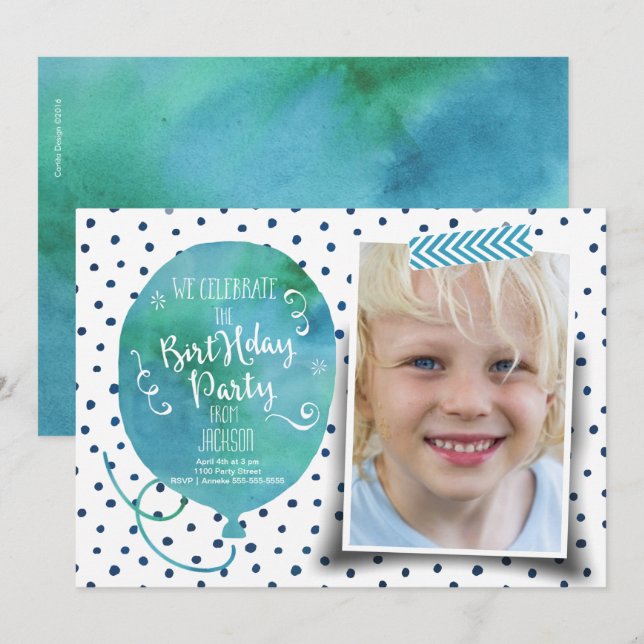 Birthday Party Watercolor | Invitations boy (Front/Back)