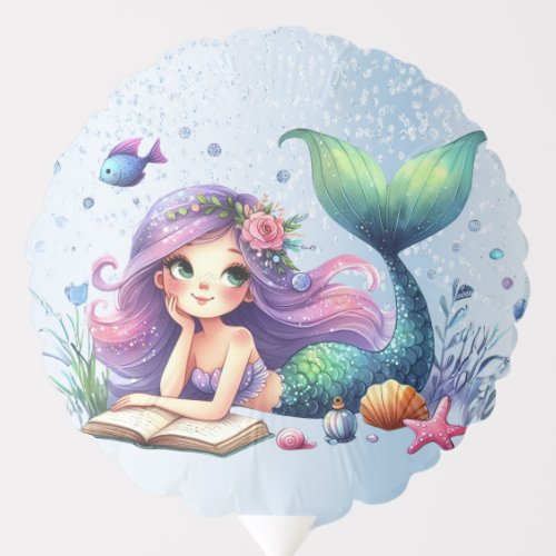 Birthday Party Watercolor Mermaid Sea Life Cute Balloon