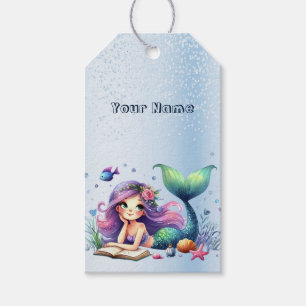 Birthday Party Watercolor Mermaid Sea Life Cute Gift Tags