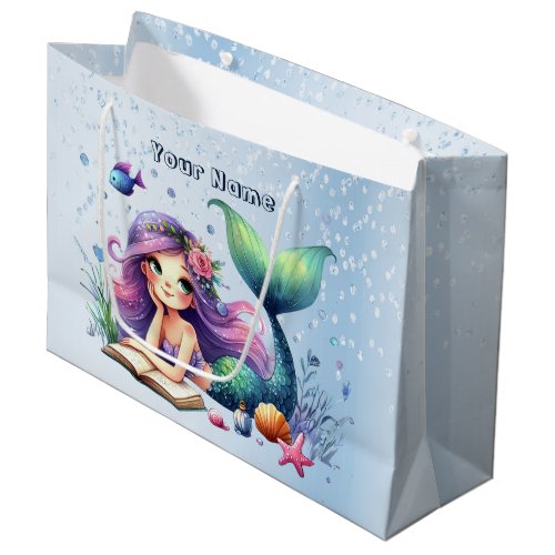Birthday Party Watercolor Mermaid Sea Life Cute Large Gift Bag