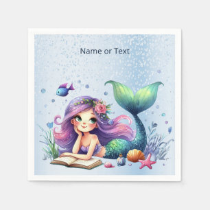 Birthday Party Watercolor Mermaid Sea Life Cute Napkins