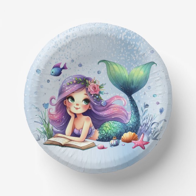 Birthday Party Watercolor Mermaid Sea Life Cute Paper Bowls (Front)