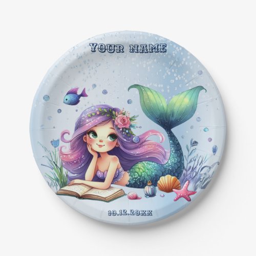 Birthday Party Watercolor Mermaid Sea Life Cute Paper Plates