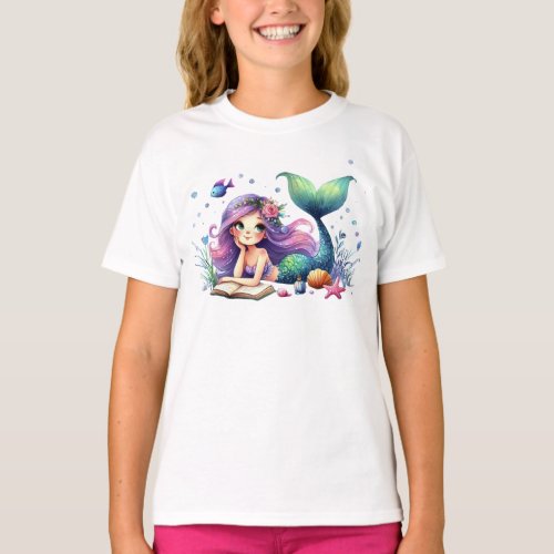 Birthday Party Watercolor Mermaid Sea Life Cute T_Shirt