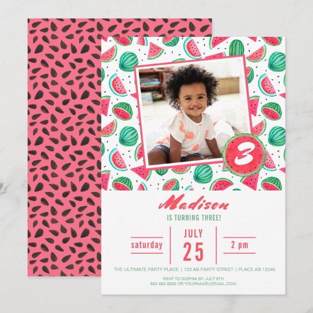 Birthday Party Watermelon Fruit | Invitations (Front/Back)