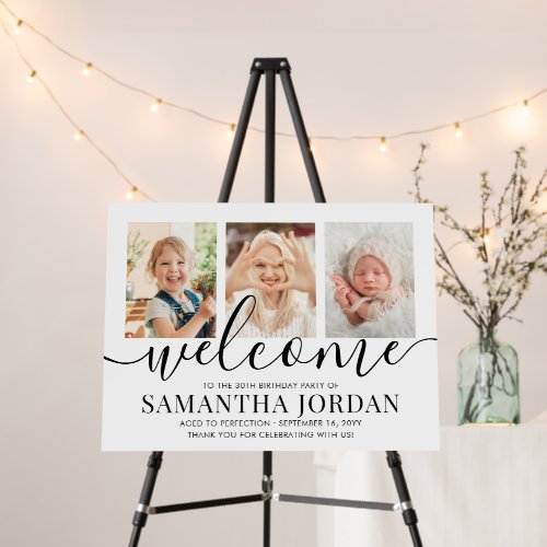 Birthday Party Welcome 3 Photo Black and White Foam Board