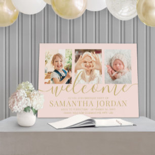 Birthday Party Welcome 3 Photo Blush Pink and Gold Foam Board