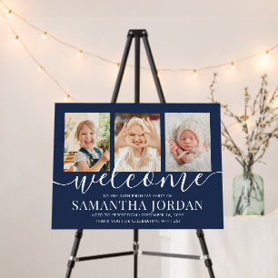 Birthday Party Welcome 3 Photo Navy Blue and White Foam Board