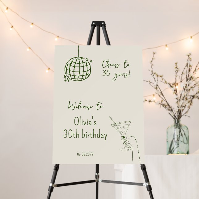 Birthday Party welcome hand drawn disco ball Foam Board (In Situ (Stand))