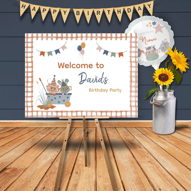 Birthday Party Welcome Kids Foam Board (Farm Animal Birthday Welcome Sign Pig Bunny)