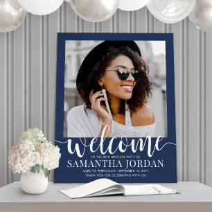Birthday Party Welcome Large Photo Navy Blue White Foam Board