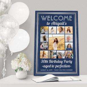 Birthday Party Welcome Photo Collage Navy Blue Foam Board