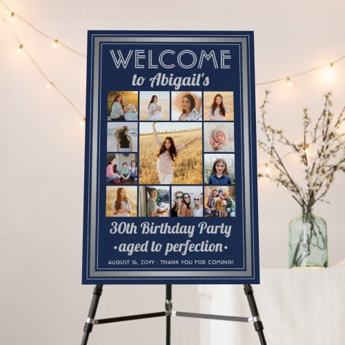 Birthday Party Welcome Photo Collage Navy Blue Foam Board