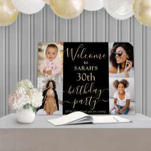 Birthday Party Welcome Script 4 Photo Black & Gold Foam Board