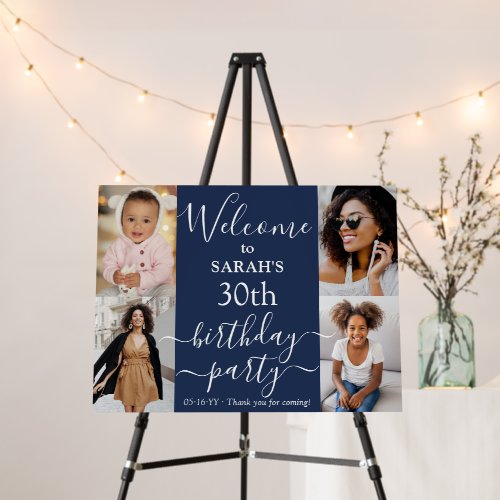 Birthday Party Welcome Script 4 Photo Navy Blue Foam Board
