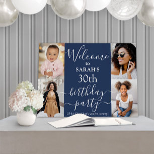 Birthday Party Welcome Script 4 Photo Navy Blue Foam Board