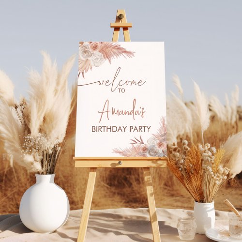 Birthday Party Welcome Sign  Boho Pampas Grass