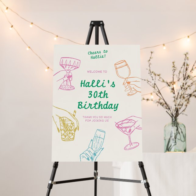 Birthday Party Welcome Sign, Hand Drawn Scribble  Foam Board (In Situ (Stand))