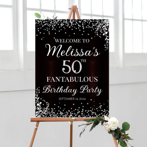 Birthday party welcome sign with diamond confetti
