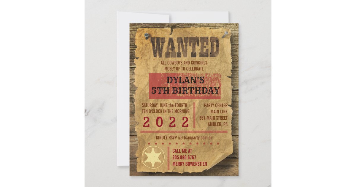 BIRTHDAY PARTY WESTERN WILD WEST WANTED Invitation | Zazzle