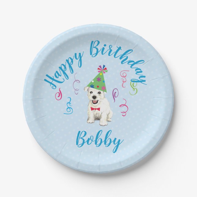 Birthday Party Westie Paper Plates (Front)