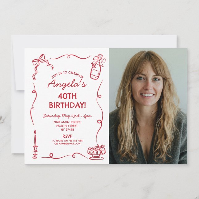 Birthday Party Whimsical Hand Drawn Photo Invitation (Front)